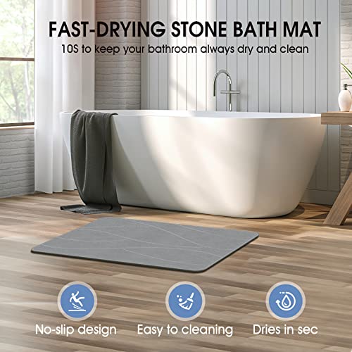Veeloim Stone Bath Mat Diatomaceous Earth Shower Mat Non-Slip Super Absorbent Diatomite Stone Bath Mats for Bathroom Floor Quick Drying Natural Easy to Clean(23.6''×15.4" Gray) - color: Line1-grey