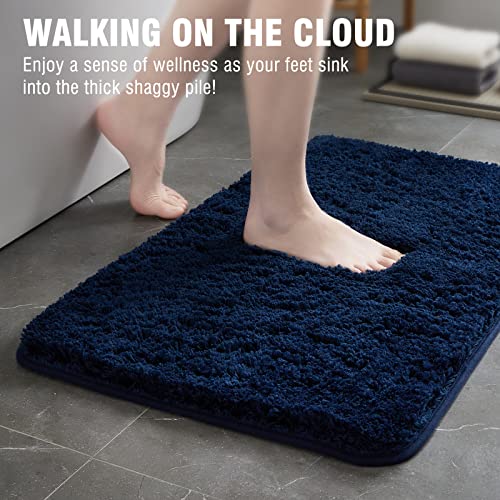 TECHMILLY Super Soft Shaggy Bathroom Rugs, Absorbent Thick Non Slip Microfiber Bath Rugs, Quick Dry Machine Washable Bath Mat for Bathroom Floor, Bathtub and Shower 20"x32" - color: Navy, size: 20'' x 32''
