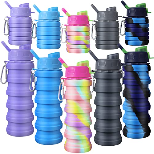 CHENGU 5 Pcs Collapsible Water Bottles 16 oz Portable Foldable Water Bottles Silicone Leak Proof Travel Water Bottle Reusable Sports Water Bottle with Metal Clip for Camping Hiking Travel (Colorful) - color: Colorful