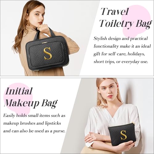 Gifts for Women, Initial Toiletry Makeup Bag Hanging Cosmetic Organizer with Embroidery Letter Personalized Nurse Teacher Appreciation Birthday Mothers Day Gifts for Mom Sister Wife Friends Auntie Her - style: B