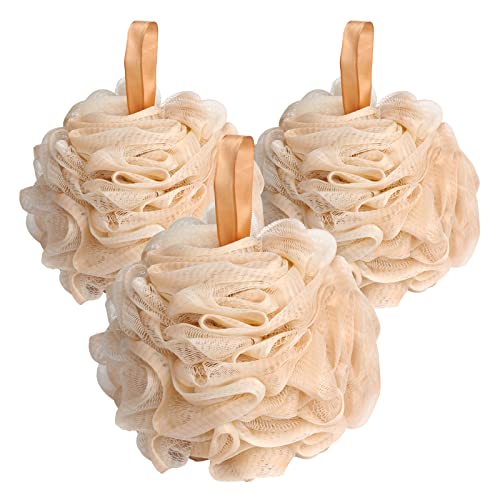 Fishent Loofah - Bath Sponge, 3 Pack 60G Large Shower Mesh Ball Soft Pouf Body Scrubber, Shower Loofah Fits for All Skin Types - style: 60g-White