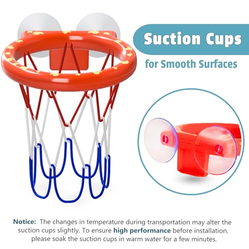 MARPPY Bath Toys – Bathtub Basketball Hoop for Toddlers and Kids, Bath Toy Shower Toy with 4 No-Hole Balls and Suction Cups Basketball Hoop Bath, Tub Toys for Kids and Toddlers - color: Orange 4 Balls (2 Stripes, 2 Without Stripes)