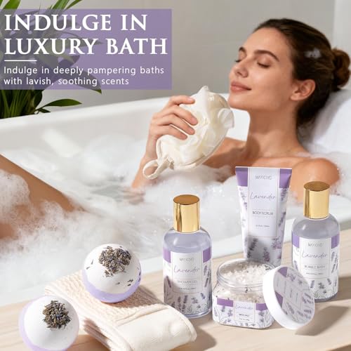 Mothers Day Birthday Gifts for Women, Lavender Relaxing Spa Gift Baskets for Women Self Care Package Bath Gift Set, Home Bath and Body Kit Pamper Gifts for Womens Her Mom Friends Wife Girlfriend Wife - color: Purple-Lavender