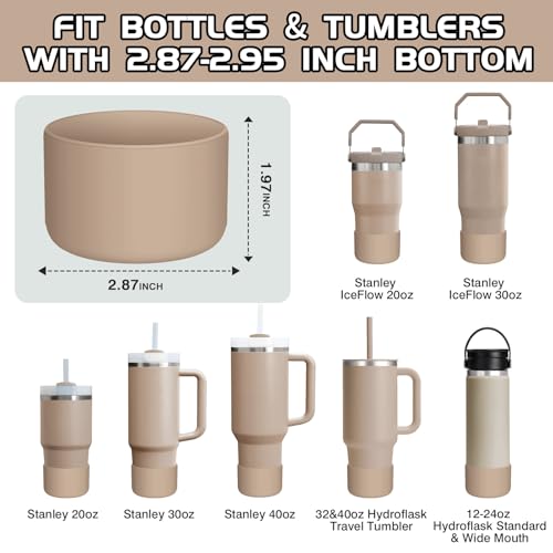 WUQID Silicone Boot Sleeve Compatible with Hydro Flask Travel Tumbler with Handle 32oz&40oz and 12-24oz Hydroflask Bottle & Stanley 20 30 40oz Tumbler, Fit 2.83-2.95in Bottom, Anti-Slip Bottle Cover - color: Almond Rose