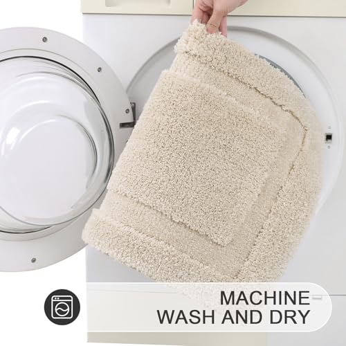 SHACOS Microfiber Bathroom Rugs Set of 3 with Toilet Lid Cover Non Slip | Washable Bath Mat Absorbent Bathroom Carpet 16"x24"+U Shape Toilet Rug 20"x24"+Toilet Lid Cover 19"x21", Light Beige - color: Light Beige, size: 16"x24"+U-Shape 20"x24"+Lid Cover 19