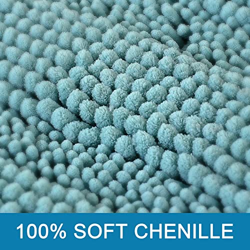 H.VERSAILTEX 3 Piece Bathroom Rugs Sets Thick Striped Bath Rugs Set for Bathroom Non Slip Soft Absorbent Bath Mat Set for Tub, Shower and Toilet(17''x24''+20''x32''+20''x24'' U-Shaped, Aqua Haze) - color: Aqua Haze