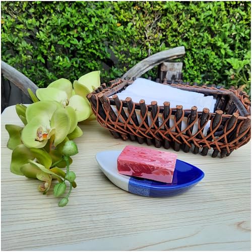 Ceramic Soap Dish with Self Draining Tray for Bathroom, Kitchen (Blue No.3), 6.25 x 3.75 x 1 inches (LxWxH) (1111) - color: Blue No.3