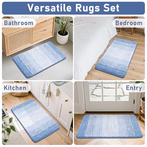 Bsmathom Bathroom Rugs Sets 4 Piece, Soft Absorbent Microfiber Bath Rugs with U-Shaped Contour Toilet Rug and Toilet Lid Cover, Thick Non-Slip Plush Shaggy Bath Mat Set,Light Blue - color: Light Blue, size: 18"x26"+18"x48"+U20"x24"+Cover19"x21"
