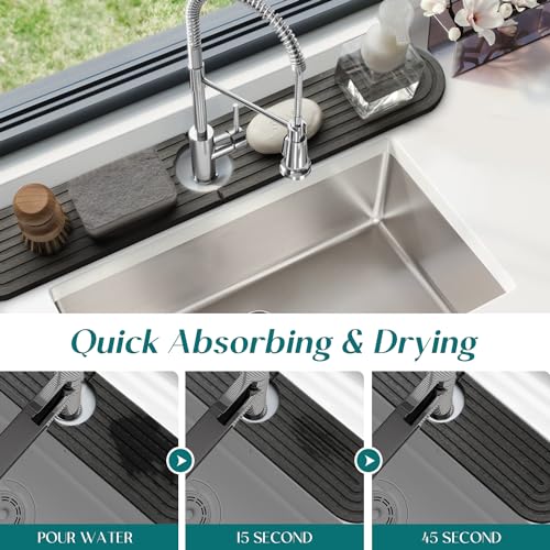 Diatomite Sink Splash Guard - DryingNeat Kitchen Faucet Mat, Instant Dry Water Absorbing Stone Tray for Sink, Durable Black Protector for Kitchen Bathroom Counter [Dark Grey, 23.6"x 3.9"] - color: Dark Gray, size: 23.6" x 3.9"
