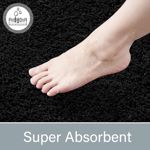 LOCHAS Bathroom Rug Runner 24x84 Inch, Soft Thick Absorbent Microfiber Bath Rugs for Bathroom, Machine Washable, Shaggy Plush Non Slip Bath Mat for Tub, Shower Floor, Quick Dry Mats, Black - color: Black, size: 84x24 inch (Rectangular)