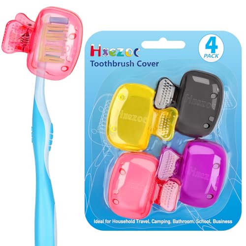 Hxezoc 4 Pack Toothbrush Covers Toothbrush Holders Toothbrush Protector Cap Brush Pod Case Protective Portable Plastic Clip for Household Travel, Camping, School, Bathroom, Business - color: Grey, Yellow, Purple, Pink