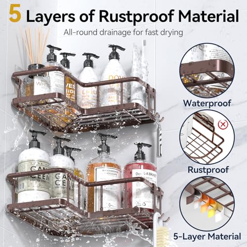 YASONIC Corner Shower Caddy Adhesive, 100% Rustproof Shower Organizer with Soap Holder, No Drill Shower Shelf for Inside Shower, Wall-Mounted Shower Storage for Homes (3 Pack, Bronze) - color: Bronze