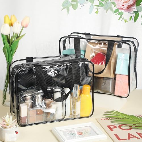 Reginary 10 Large Clear Cosmetic Bags with Zipper, Toiletry Travel Pouches | Clear Tote Bags for Toiletries, Transparent PVC, Women Men, Beach Gym Trip