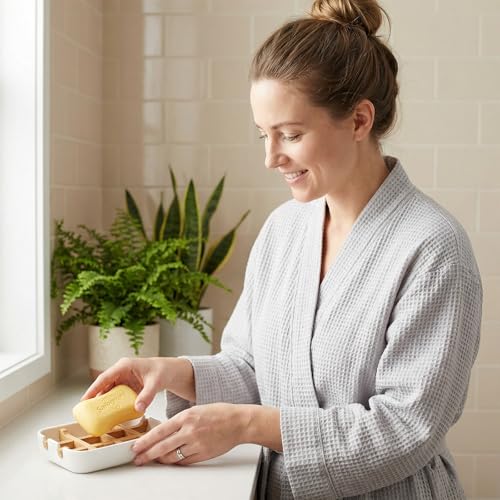 Bamboo Fiber Soap Holder & Dish Combination, Black | Bathroom Bar Soap Holder, Sink Deck, Bathtub, Shower Tray - color: Black