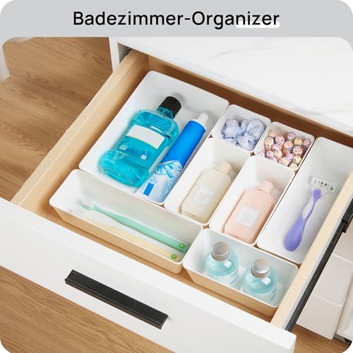 Vtopmart 25 PCS Plastic Drawer Organizers Set, 4-Size Versatile Bathroom and Vanity Drawer Organizer Trays, Storage Bins for Makeup, Bedroom, Kitchen Gadgets Utensils and Office - color: White