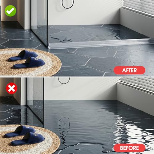 Friendship Shower Threshold Water Dam 98 Inches Shower Barrier Water Stopper Strip Collapsible Silicone Water Guard for Bathroom Bathtub Floor Seal (White)