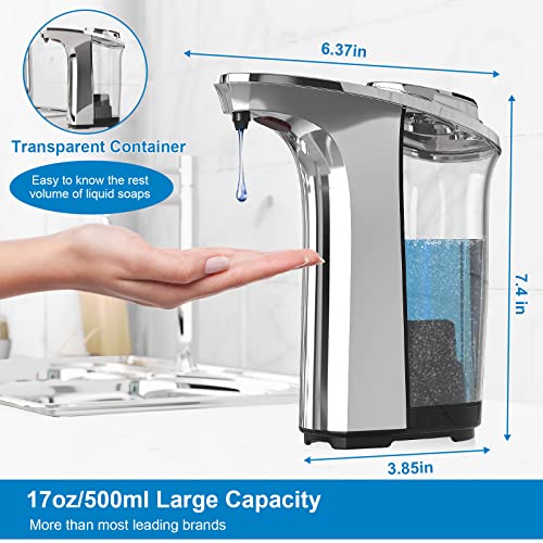 PZOTRUF Automatic Soap Dispenser, Touchless Dish Soap Dispenser 17oz/500ml with Upgraded Infrared Sensor, 5 Adjustable Soap Dispensing Levels, Liquid Hand Dispenser for Bathroom (Silver Set) - color: Silver Set
