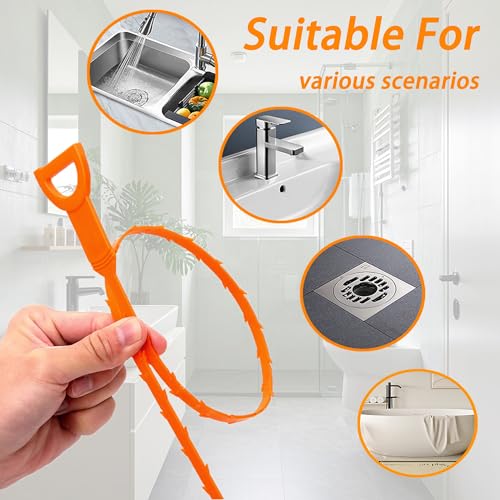 6PCS 25inch Drain Clog Remover Tool,hair clog remover tool,sink snake drain hair removal,for sink drain snake for bathtub,home shower tub snake clog remover,plastic drain cleaner tool
