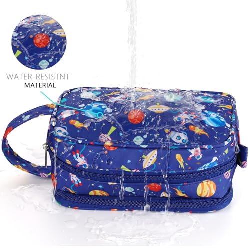 Space Kids Toiletry Bag for Boys, Travel Toiletry Bag for Little Young Boys Waterproof Hanging Wash Bag Toddler Traveling Toiletries, Blue - color: Blue Space