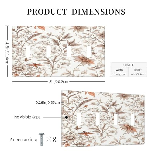 Light Switch Cover Boho Floral Beige Flower And Leaf Botanical 4 Gang Quad Toggle Decorative Switch Plates Electrical Wall Plates Faceplate for Bathroom Bedroom Decor - color: Boho Floral Beige Flower And Leaf Botanical, size: 4 Gang Quad Toggle - 4.5 X 8