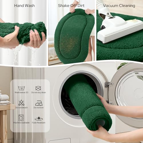 HOMEIDEAS Bathroom Rugs Sets 2 Piece, Soft Bathroom Mats and Absorbent Microfiber Machine Washable Bath Mats for Shower Room, Bathtub, Kitchen (20" x 32" + 16" x 24", Dark Green) - color: Dark Green