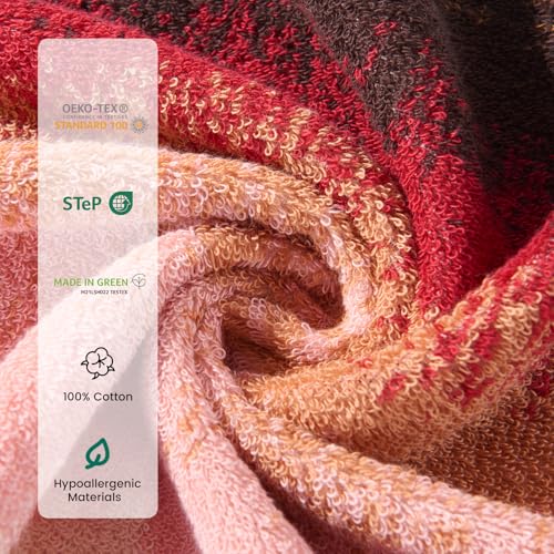 8-Piece Cotton Bath Towel Set for Bathroom, Hanging Loops, Ombre Gradient | Complete starter set for daily showers, sink-side use, small bathrooms, and guest baths, OEKO-TEX certified, easy care - color: C03: Colorful - Plumgarden