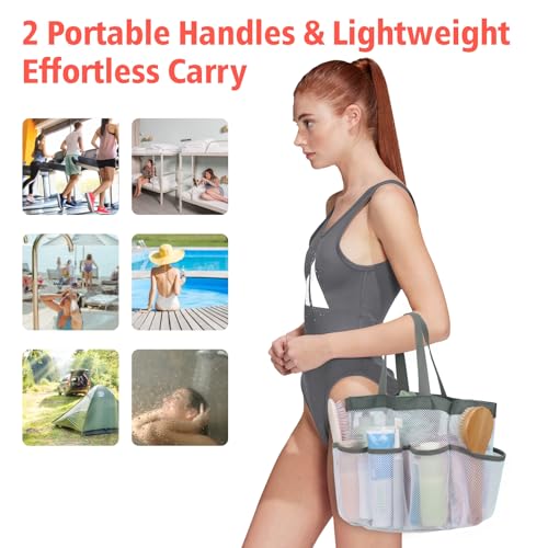 Mesh Shower Caddy Portable - 8 Pockets, S-Hook, Shower Bag for Dorm Camping | 2-Handle, Quick-Dry, Hanging Toiletry Organizer, College Dorm Room Essentials for Girls, Gym, Travel & Bathroom, White - color: White, size: L (Classic Dorm Caddy)