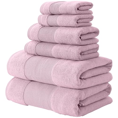 Modern Threads Air Cloud 6-Piece Towel Set - 100% Zero-Twist Cotton, 500 GSM, Quick Dry & Plush, Pink - color: Pink, size: 6 Pcs Towel Set