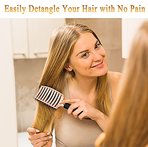 KTKUDY Detangling Brush Getting Knots Out without Pain - Boar Bristles Hairbrush Make Hair Shiny & Healthier Vented Detangler Brush for Women Men Kids Wet and Dry Hair - color: Gold-Black handle