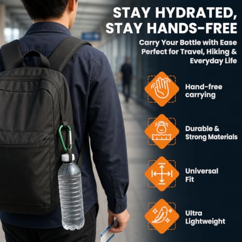 Iconikal 2-Pack Plastic Water Bottle Holder Rubber Grip Aluminum Carabiner | Secure Grip, Silicone Material, Pull Tab Design