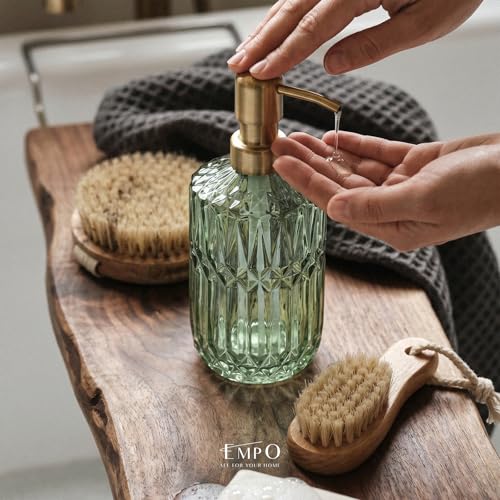 EMPO Clear Glass Soap Dispenser with ABS Plastic Pump, Crystal Lotion Dispensers for Kitchen Sink, Bathroom (Green) - color: Green