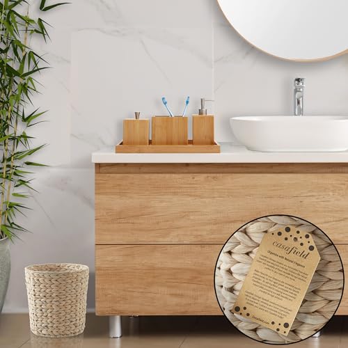 Casafield Water Hyacinth Waste Basket - Whitewash White, Woven Wicker Trash Can for Bathroom, Bedroom, Laundry Room, Home Office - color: Whitewash