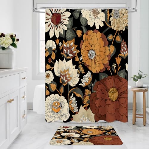 MitoVilla Boho Floral Bathroom Rug, Bohemia Botanical Non Slip, Absorbent Shower Floor Mat, Washable Carpet Floor Mat for Tub, 17" x 24" - color: Boho - Flower03, size: 17" x 24"