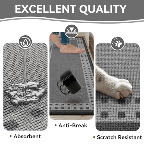 Kitchen Mats for Floor, 17''x30''+17''x59''Kitchen Rugs Set of 2, Washable Absorbent Kitchen Mat Non Slip, Braided Kitchen Runner Rug, Kitchen Sink Rug, Grey - color: B Graphic Grey, size: 17''x30''+17''x59''
