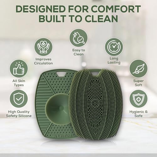 Silicone Body Scrubber — Suction Cup Mount & Hook, Gentle Exfoliating Shower Brush, Soft Loofah Alternative for Men, Women & All Skin Types — Sage Green - color: Sage Green