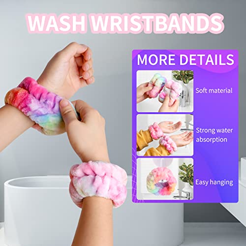 WSYUB Spa Headband and Wrist Bands, Makeup Headband and Wrist Towels for Washing Face, Fuzzy Bow Headbands, Soft Facial Head Bands, Shower Skincare Hair Sleepover Party Supplies - color: Pink