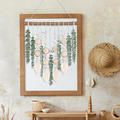 Sggvecsy 21’’ Eucalyptus Wall Hanging Decor Artificial Eucalyptus Plant Fake Greenery Leaves Boho Wall Decor with Wooden Stick for Bedroom Bathroom Kitchen Rustic Farmhouse Home Living Room Decoration - color: With Wood