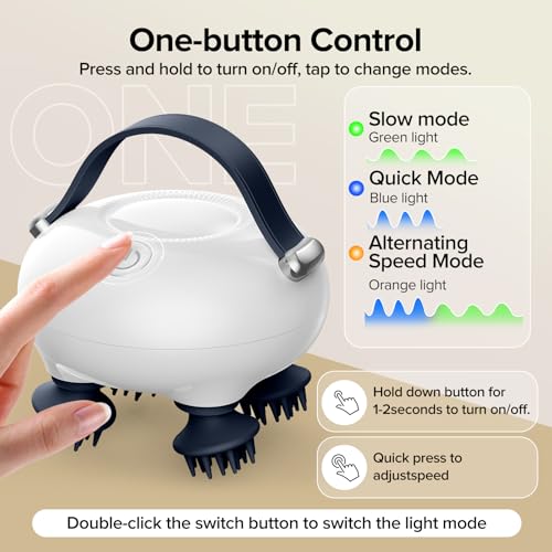 Head Massager Scalp, Scalp Massager, Portable Head Massager, Waterproof Scalp Massager with Tangle-Resistant Design, with 12 Massage Heads & 3 Modes, Heartfelt Mothers Day Gifts for Mom - color: Moonlight White