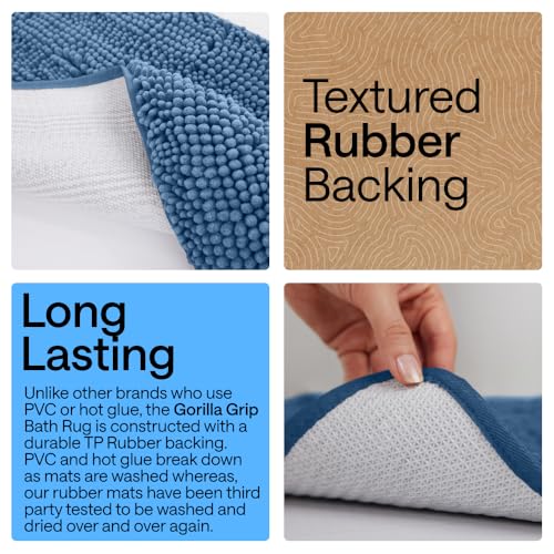 GORILLA GRIP Bathroom Rug Sets, Soft Chenille 2 Piece Area Rugs Set, Toilet Base Mat and 30x20 Carpet, Absorbent Microfiber Washable Mats Dry Quickly, Home Décor and Bath Room Accessories, Blue - color: Blue, style: 30"x20" + Oval 24"x19.5" - 2 Pack
