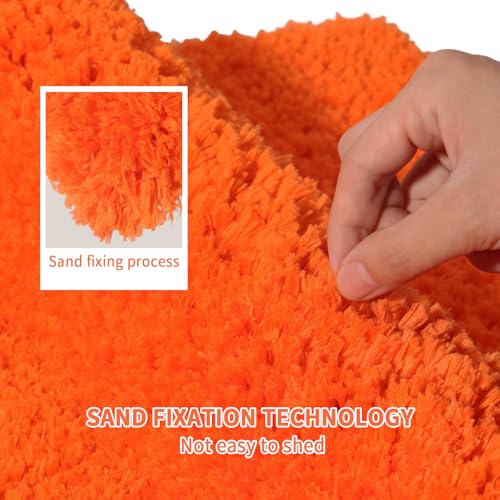Bathroom Rugs Sets 3 Piece with Adjustable Toilet Seat Cover 17.5"x 15" Machine Washable Bath Rug Set with TPR Non Slip Rubber Backing Solid Bath Mat Set for Luxury Bathroom Decoration - color: Orange