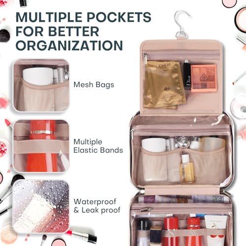 Hanging Toiletry Bag for Women Travel, 2 Sizes Large & Small Waterproof Cosmetic Organizer with 4 Compartments, Rotating Hook, Foldable Pink Travel Bag for Toiletries & Makeup, Large Lake Blue - color: Lake Blue, size: Large