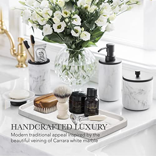 Marble & Matte Black Bathroom Accessories Set - Toothbrush Holder, Soap Dispenser, Modern Black Bathroom Decor