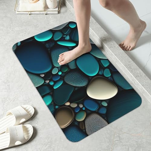 Blue Pebbles Bath mats Quick Dry Absorbent Bath Rugs Rubber Non Slip Bath Mat for Bathroom Floor Tub Shower Sink 16"×24" - color: Blue Pebbles, size: 16"x24"