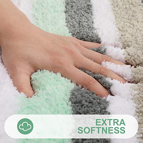 Buganda Microfiber Striped Bathroom Rugs Bath Mat, Extra Thick, Soft and Shaggy, Absorbent, Machine Washable, Bath Rugs for Bathroom, Tub and Shower, 36x24 Inches, Green-Grey - color: Green-grey, size: 36" X 24"