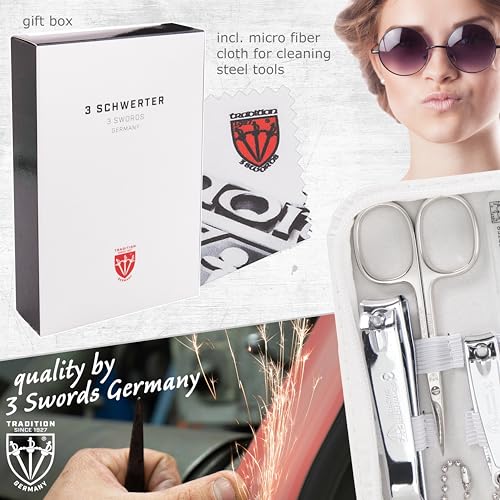3 Swords Germany - brand quality 8 piece manicure pedicure grooming kit set synthetic leather case white - Made in Germany - color: WHITE