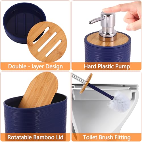 Bathroom Accessory Set,10 PCS Navy Blue Bathroom Set with Trash Can,Toothbrush Holder,Soap Dispenser,Toothbrush Cup,Vanity Tray,Soap Dish,Toilet Brush,Qtip Holders - color: Navy Blue