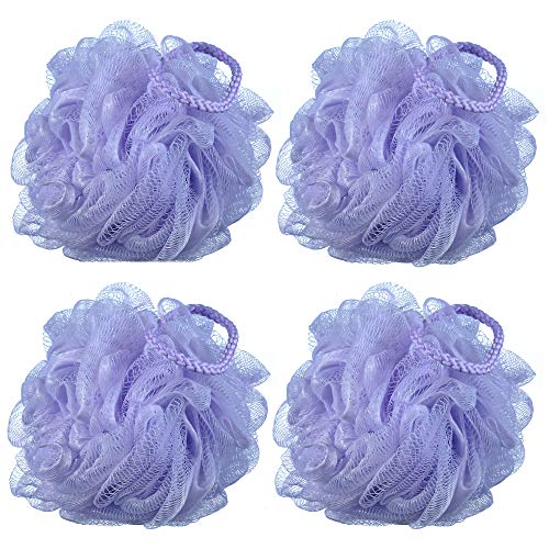 60g/pcs Purple Mesh Bath Sponge Shower Pouf Loofahs Shower Puff Pack of 4 (Purple) - color: Purple
