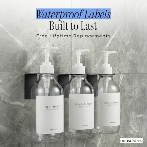 Shampoo and Conditioner Dispenser Wall Mounted Set of 2 Clear - No Drill Shower Soap Dispenser for Bathroom Refillable - Spa Hotel Style Accessories by MaisoNovo - color: Clear Set of 3