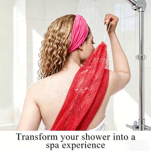 Exfoliating Bath Towel Set for Women Strong Cleaning Back Scrubber - color: Pink