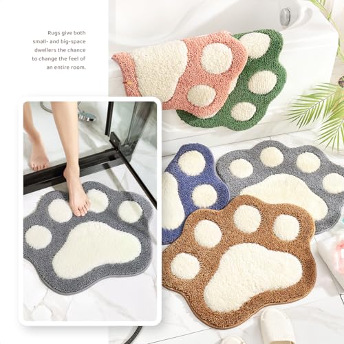 Molesun Paw Shaped Bath Mat, Cute Bathroom Rug Non-Slip, Soft Microfiber Water Absorbent Thick Shower Rug, Machine Washable Bath Rug for Bathroom Bedroom, Gray, 17x23 - color: Grey